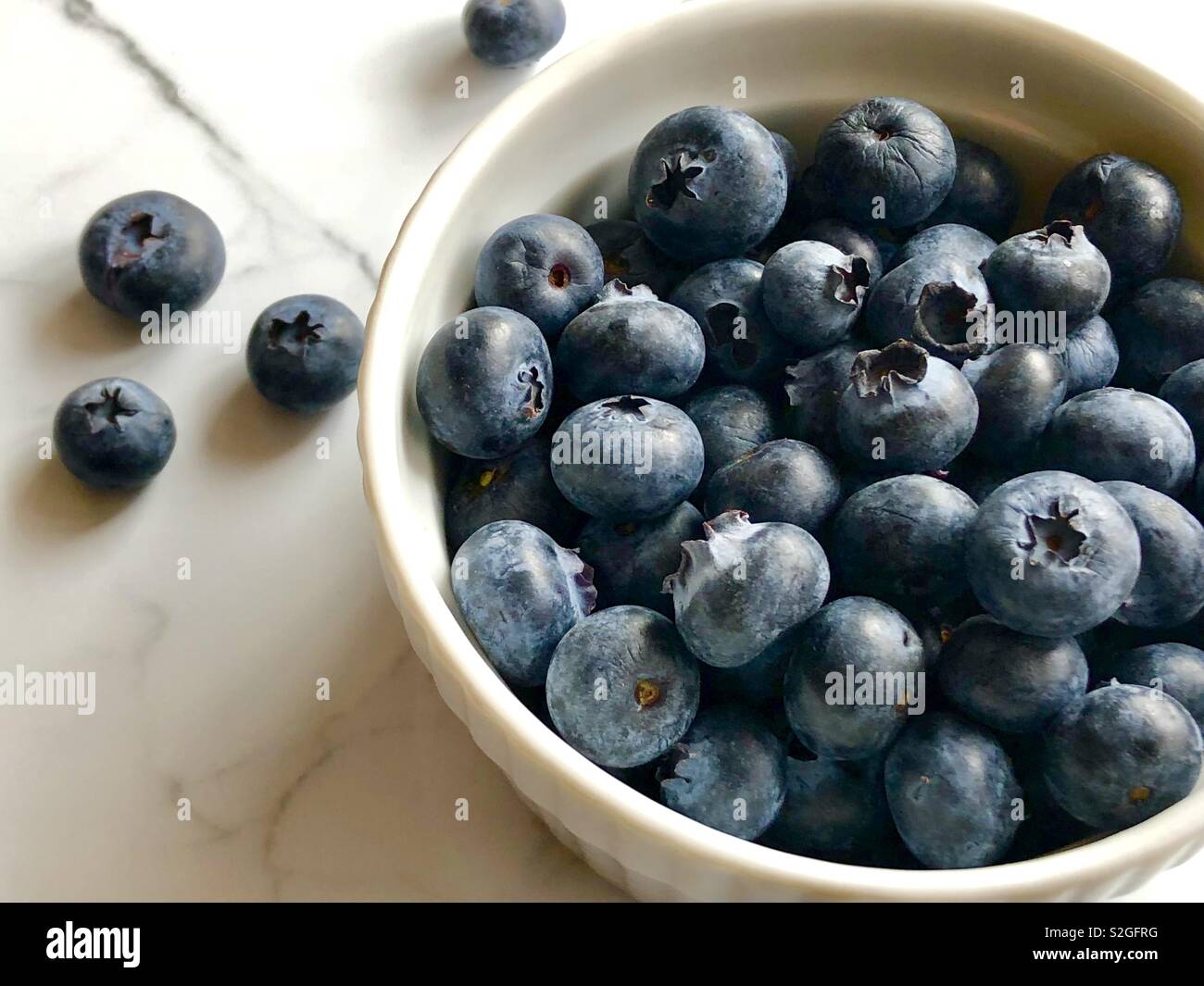 Blueberries in a white bowl - Smartphone Captured Stock Image