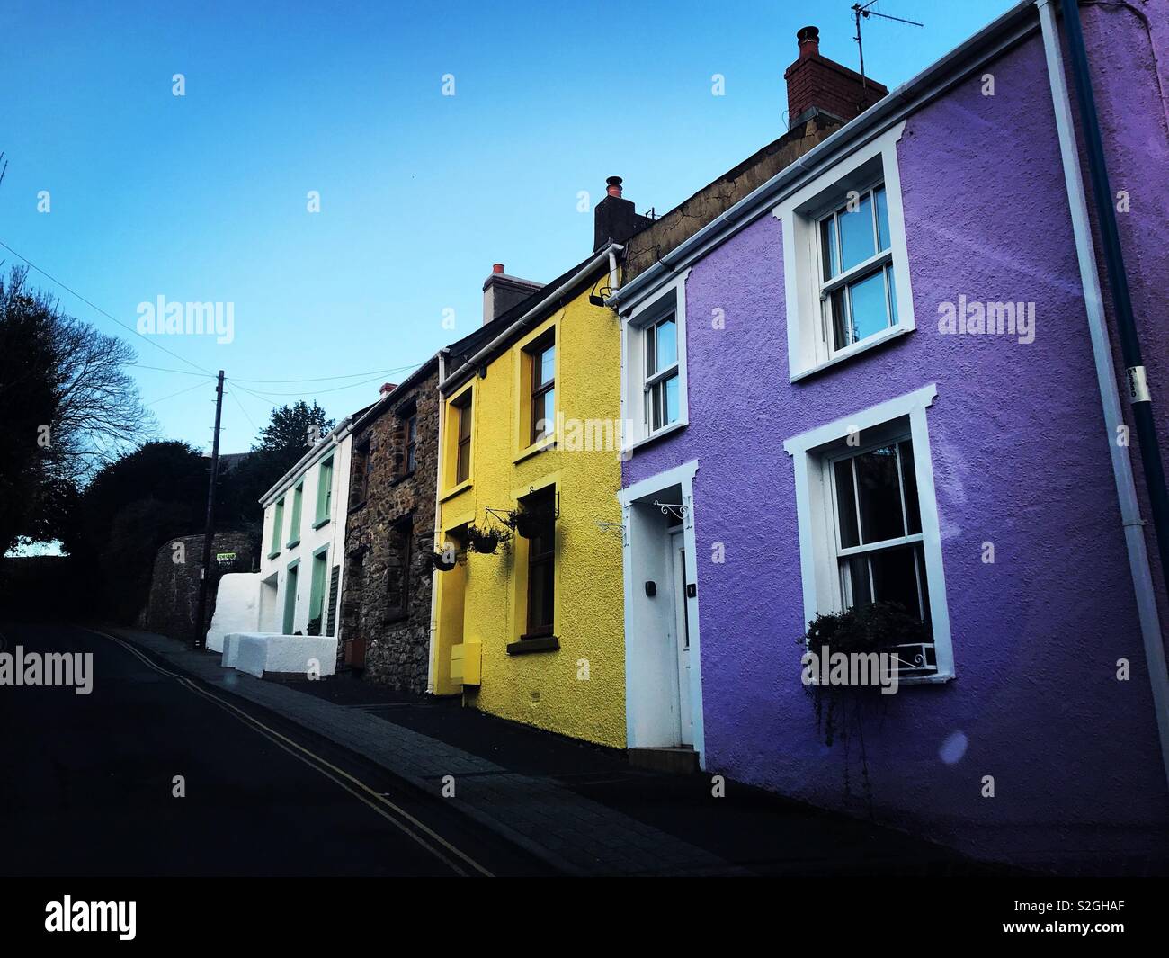 Coloured houses, Narberth, Wales Stock Photo Alamy