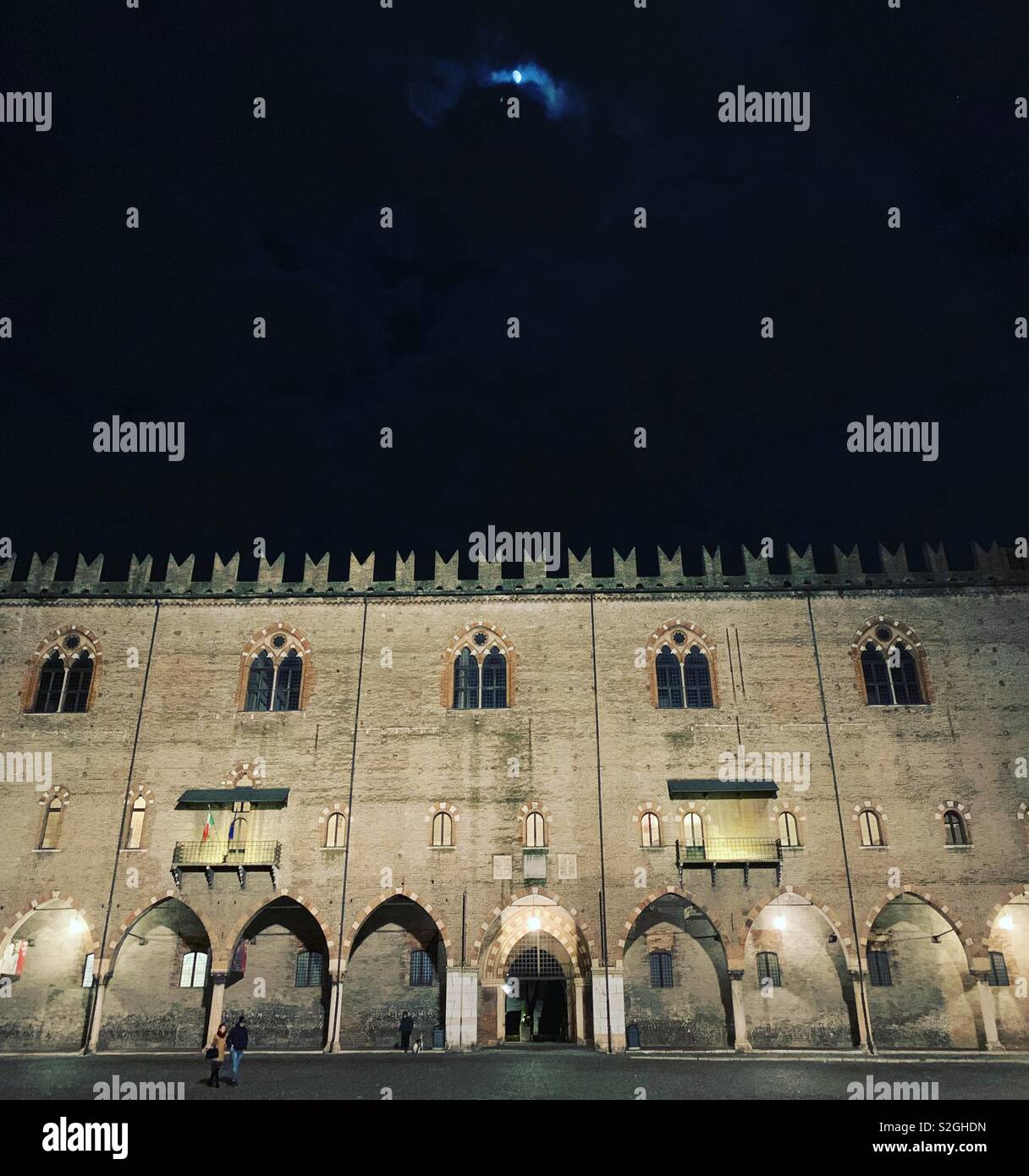 Moon on Palazzo Ducale. Mantova, Italy. - Smartphone Captured Stock Image