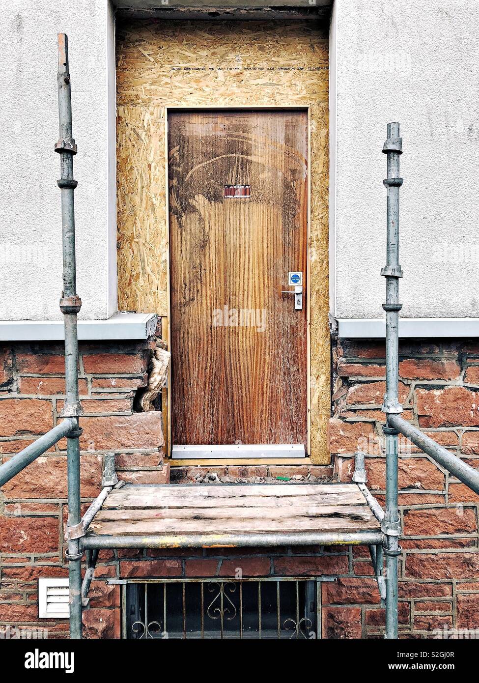 Renovation work on a building in Dumfries town centre, Scotland.  Formerly a Church of Scotland nursing home, now turned in to flats/apartments. - Smartphone Captured Stock Image