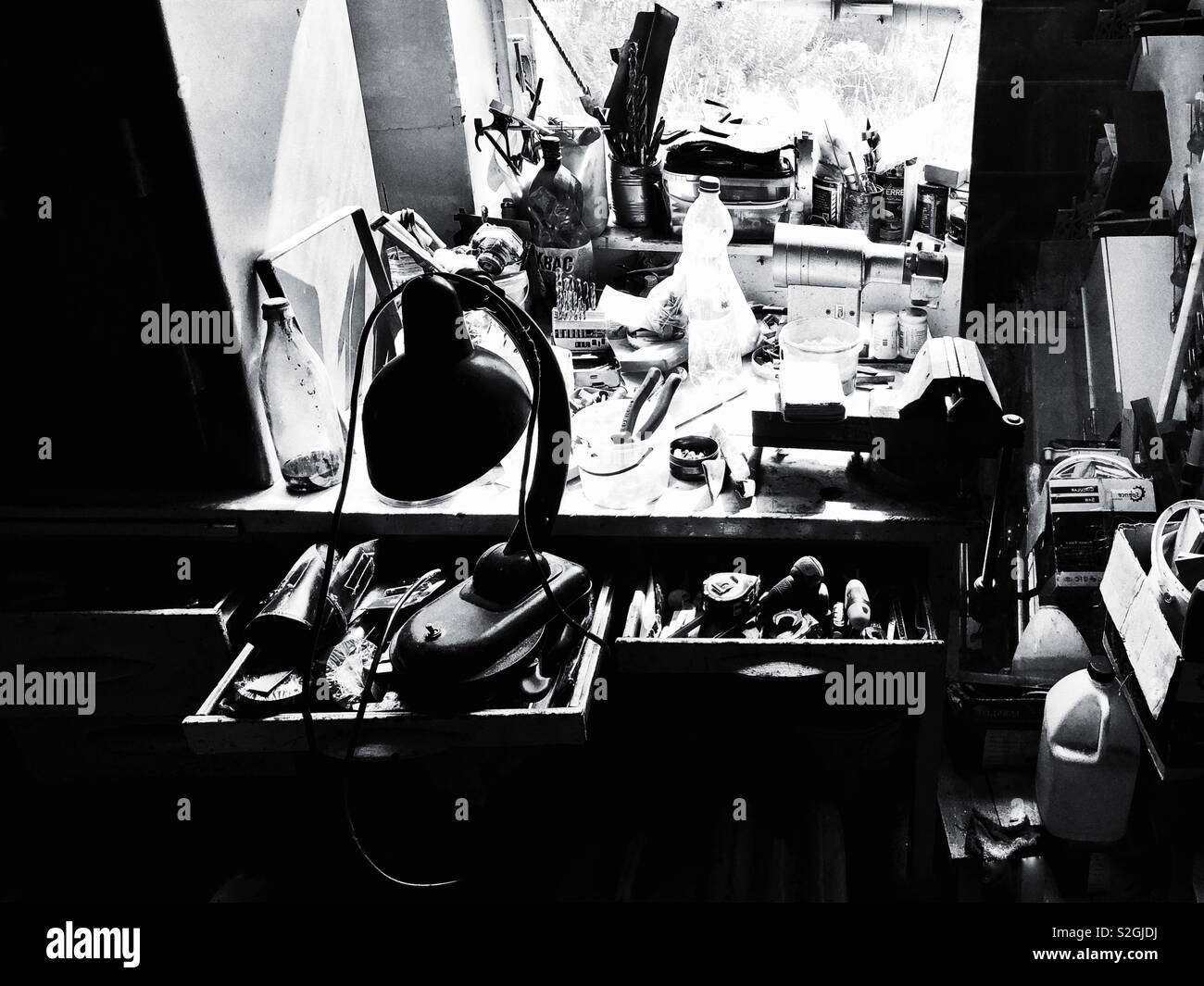 Windowsill with tools in the workshop - Smartphone Captured Stock Image