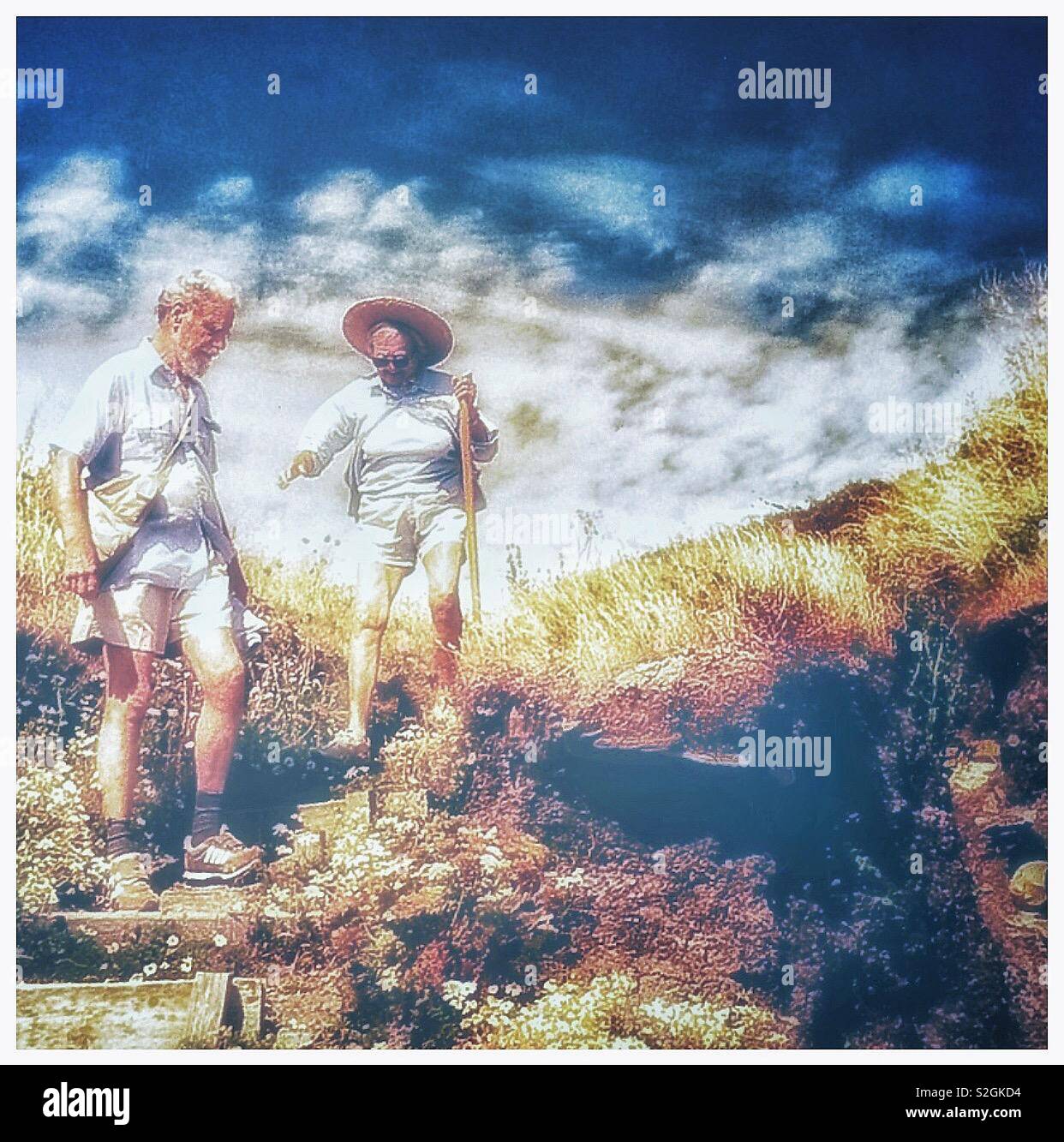 An elderly couple hiking in Cornwall - Smartphone Captured Stock Image