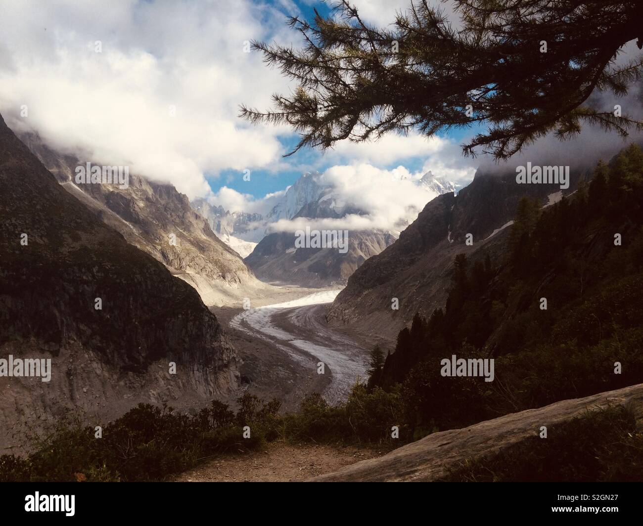 A receding glacier in the Swiss alps Stock Photo