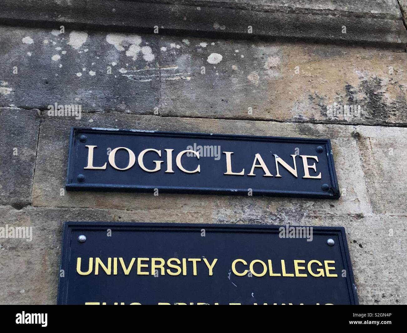 Image of Logic Lane street sign, at University College, Oxford University. Stock Photo