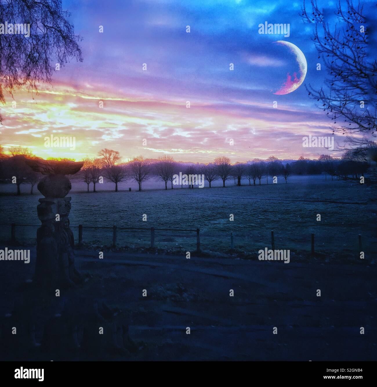 Sun and Moon over Peckham Rye park - Smartphone Captured Stock Image