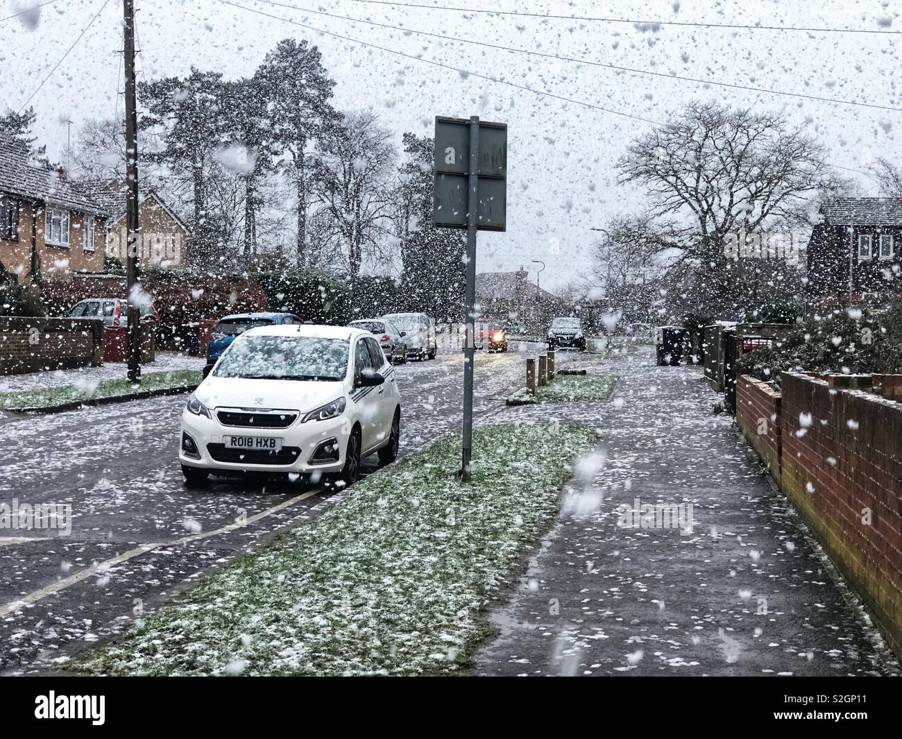 Snow in a residential street - Smartphone Captured Stock Image