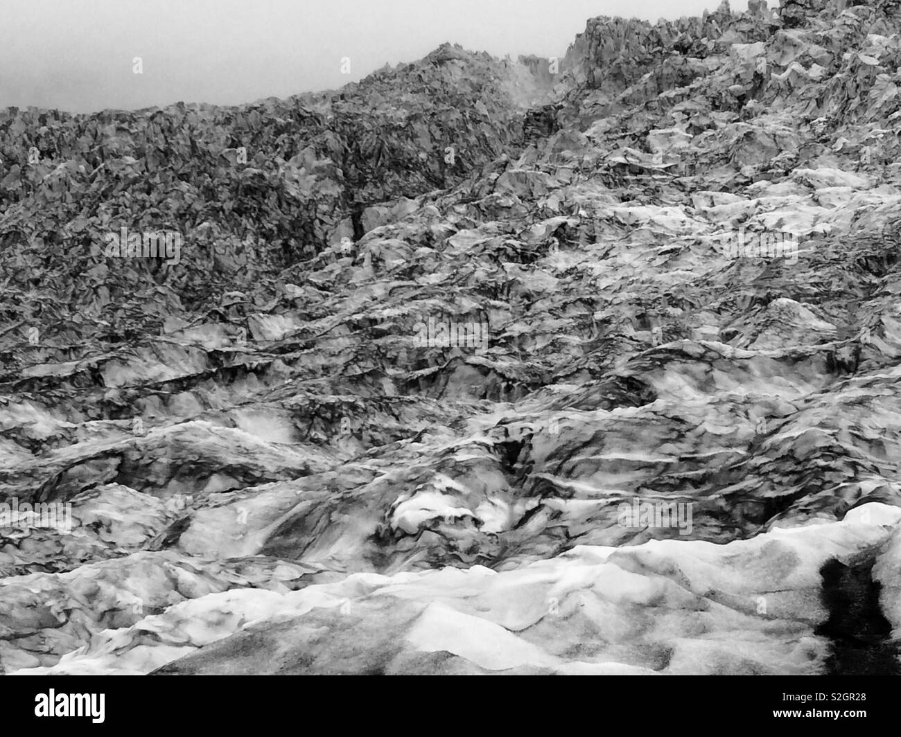 A black and white close up of the Vatnajokull glacier, Iceland Stock Photo