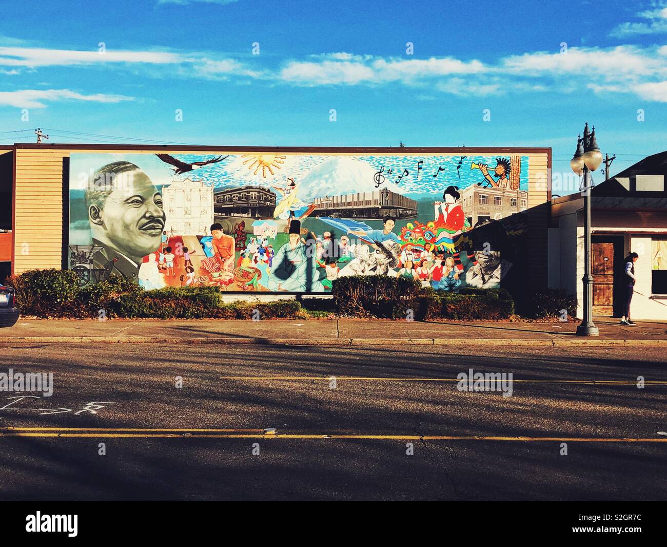 Mural with Dr. Martin Luther King Jr in predominantly African-American Hilltop neighborhood in Tacoma WA - Smartphone Captured Stock Image