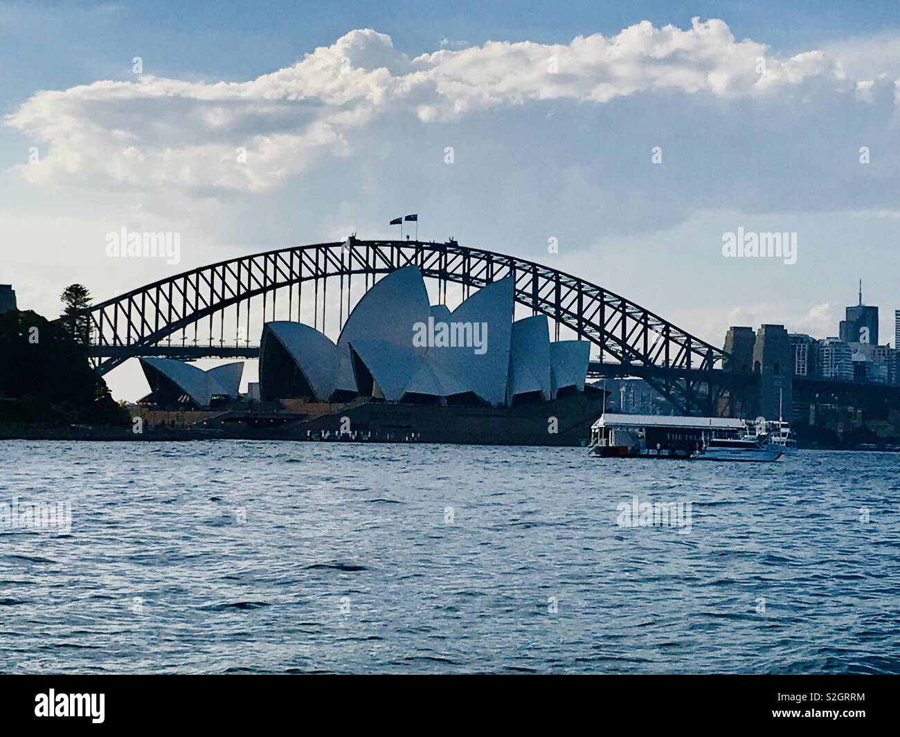 Sydney Harbour Bridge and Opera House, view from the botanical gardens in Australia, NSW Stock Photo