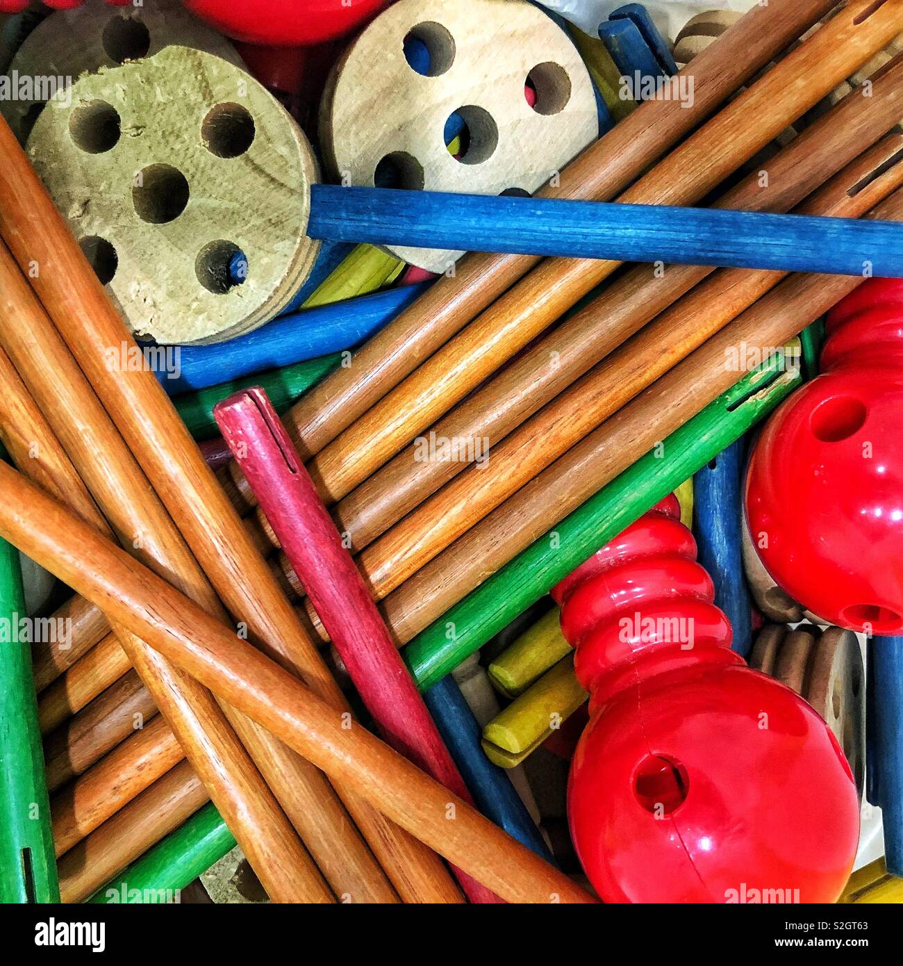 A closeup of Tinkertoy building blocks Stock Photo