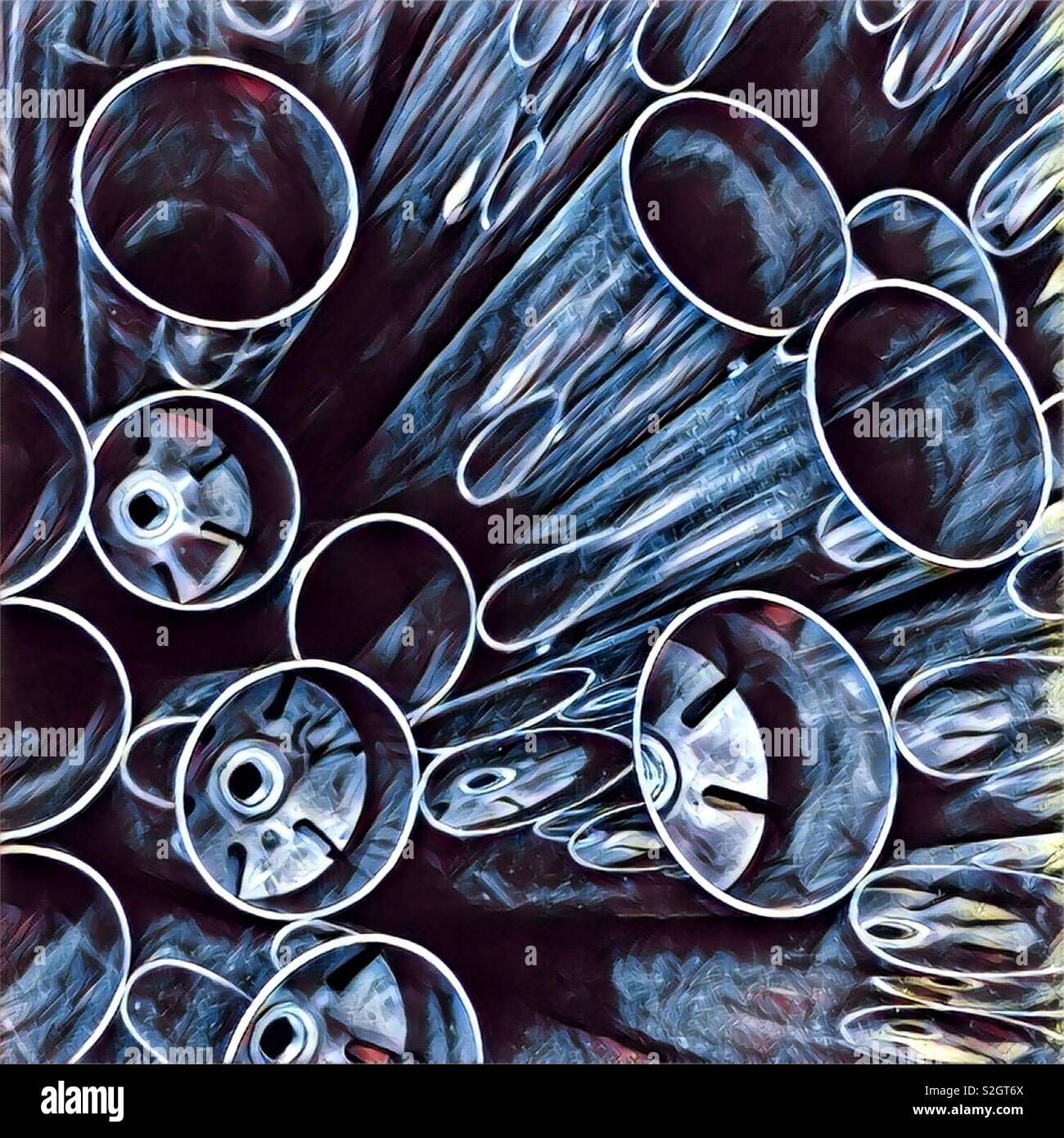 An abstract digital artwork of silver metal tubes Stock Photo