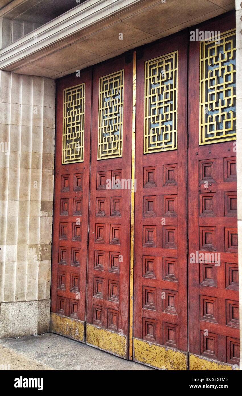 Cool Art Deco doors on the former London Fire Brigade Headquarters building in London, England, built in 1937 Stock Photo
