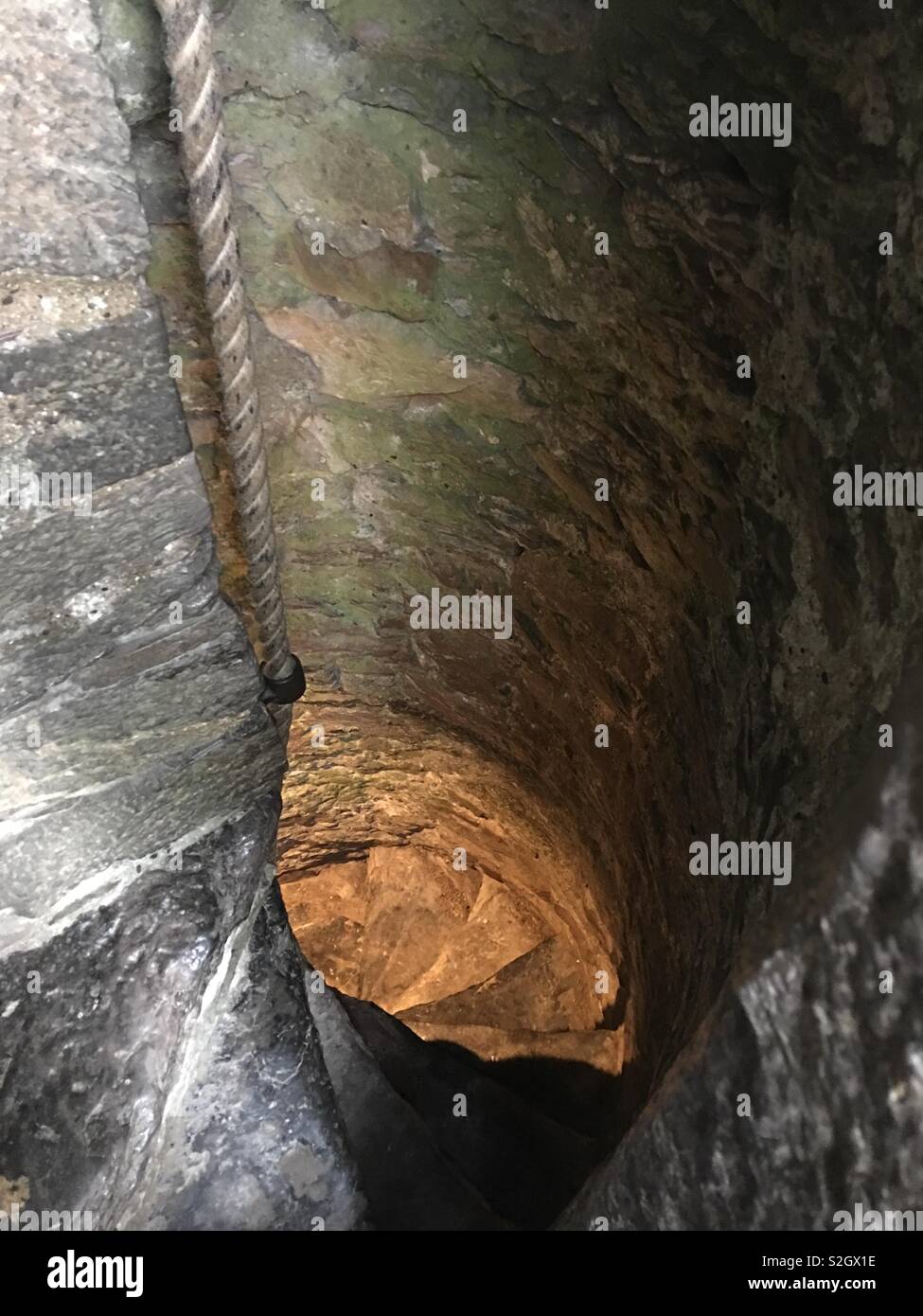2018 summer vacation to Ireland.  Photo of a crazy stairwell inside Blarney Castle. Stock Photo