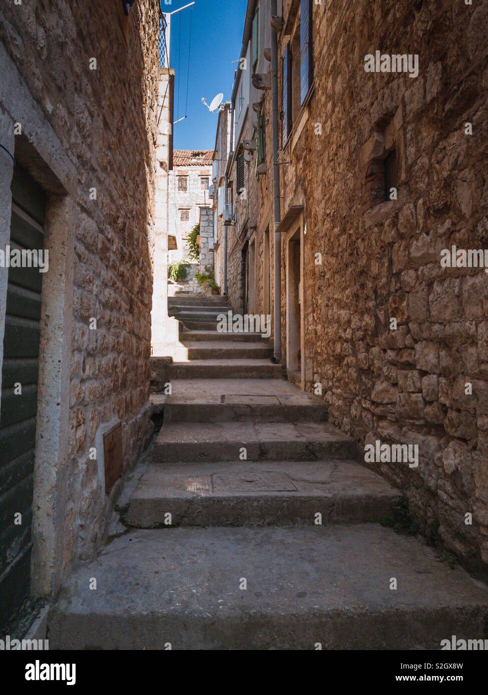 Stone streets of island Vis in Croatia Stock Photo