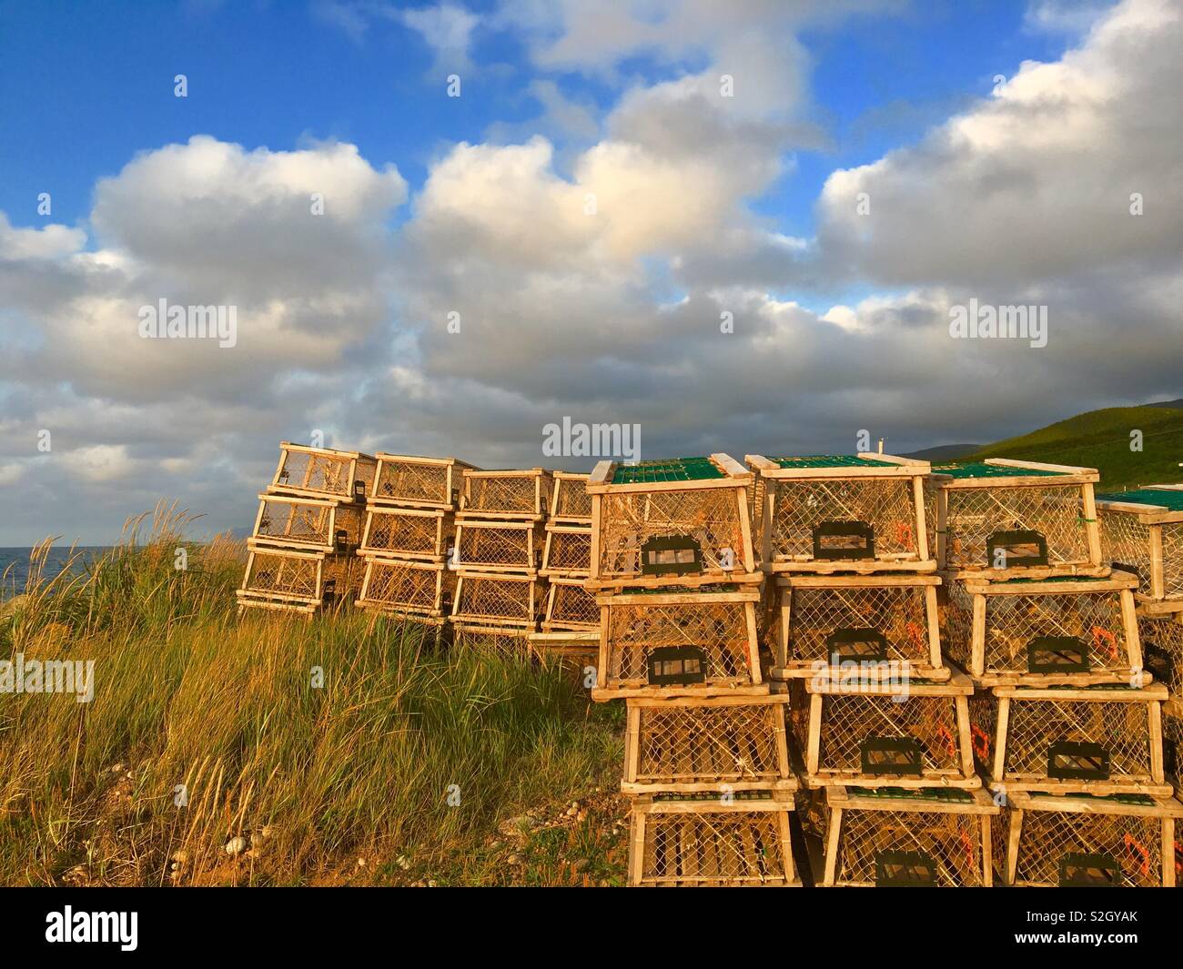 Lobster traps in Pleasant Bay Cape Breton Island Canada Stock Photo