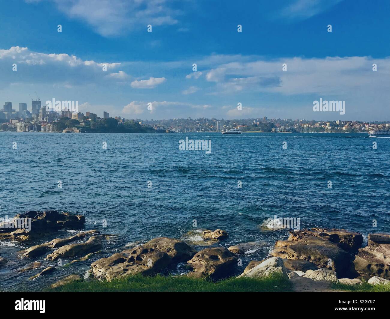 A view of Sydney skyline and the sea from the botanical gardens in Australia, NSW Stock Photo