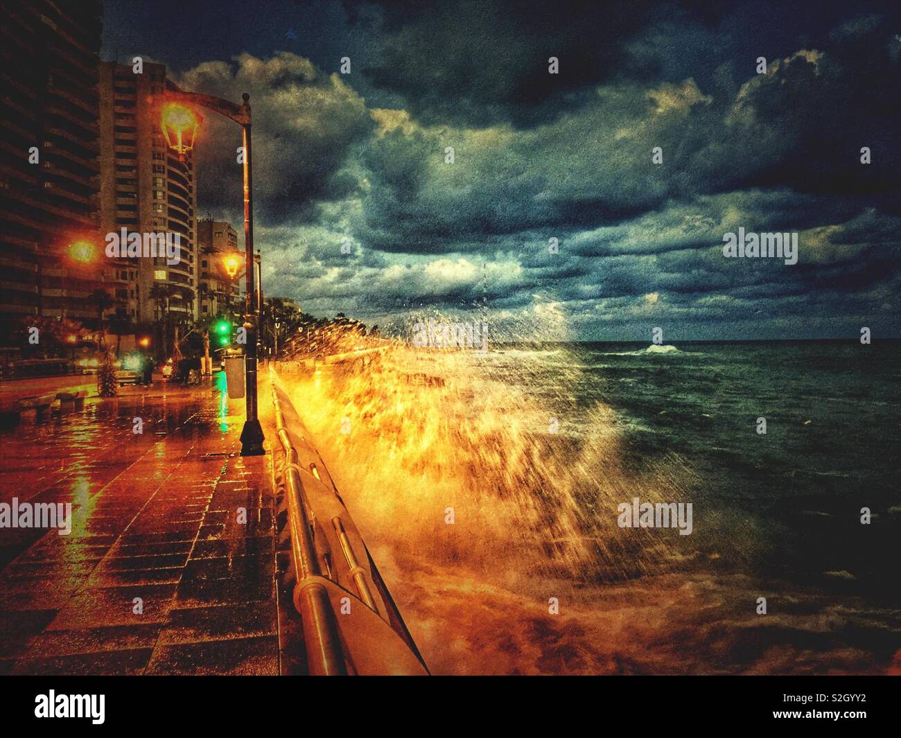 Waves breaking on the seashore Beirut Lebanon - Smartphone Captured Stock Image