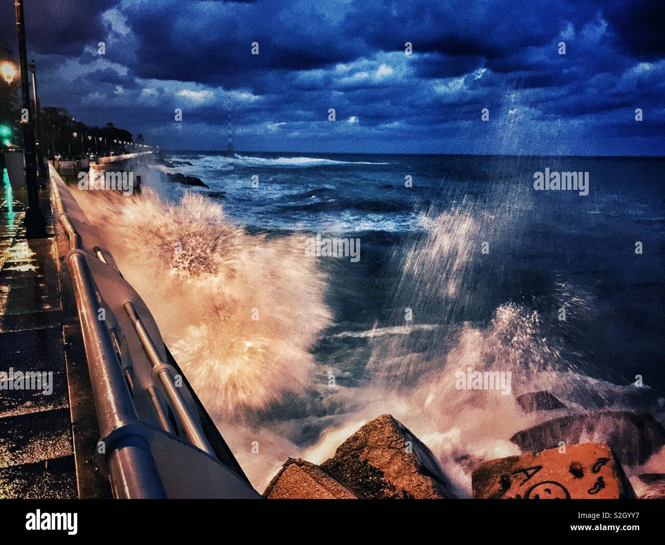 High waves breaking on the seashore - Smartphone Captured Stock Image