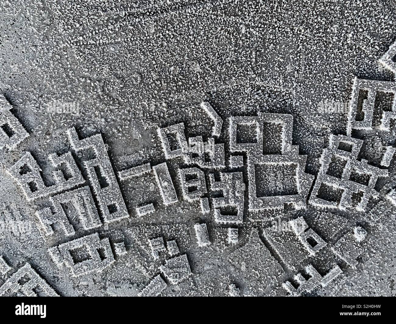 Abstract map of Cambridge covered in ice. Stock Photo