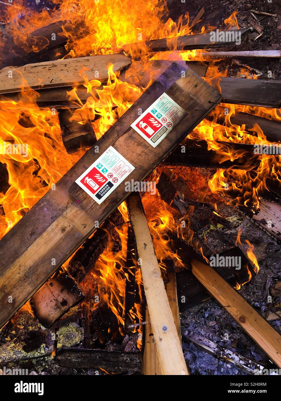 Fire safety signs on fire - Smartphone Captured Stock Image
