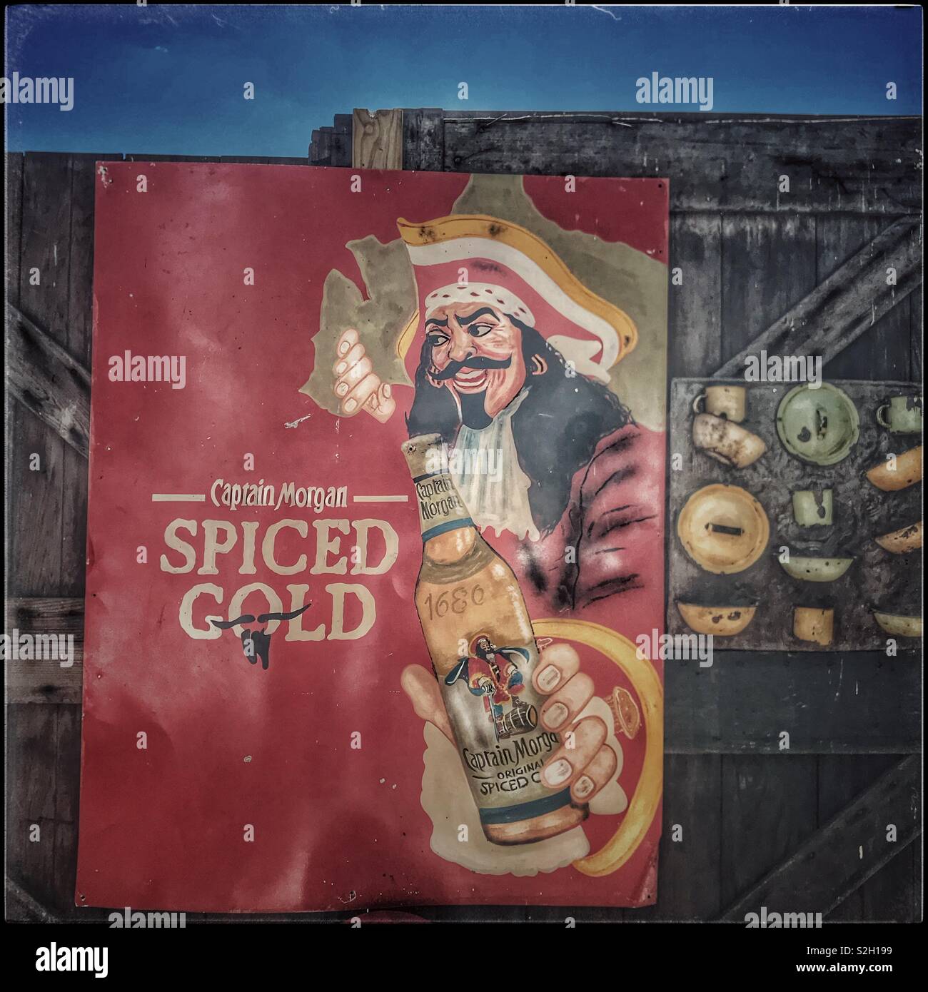 Vintage Captain Morgan spiced gold ad sign at Toeka Stoor near Paarl ...