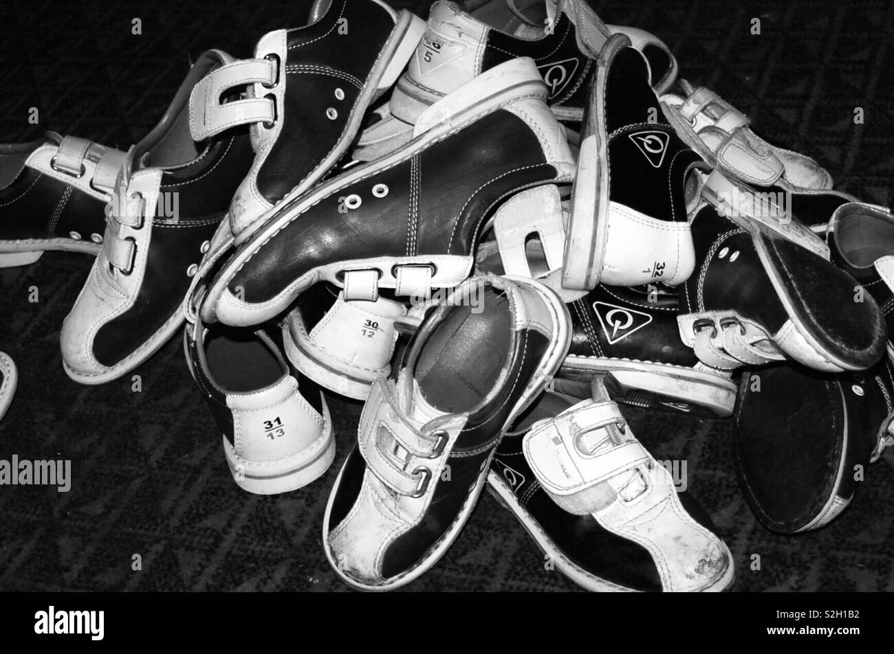 Bowling shoe stack Stock Photo