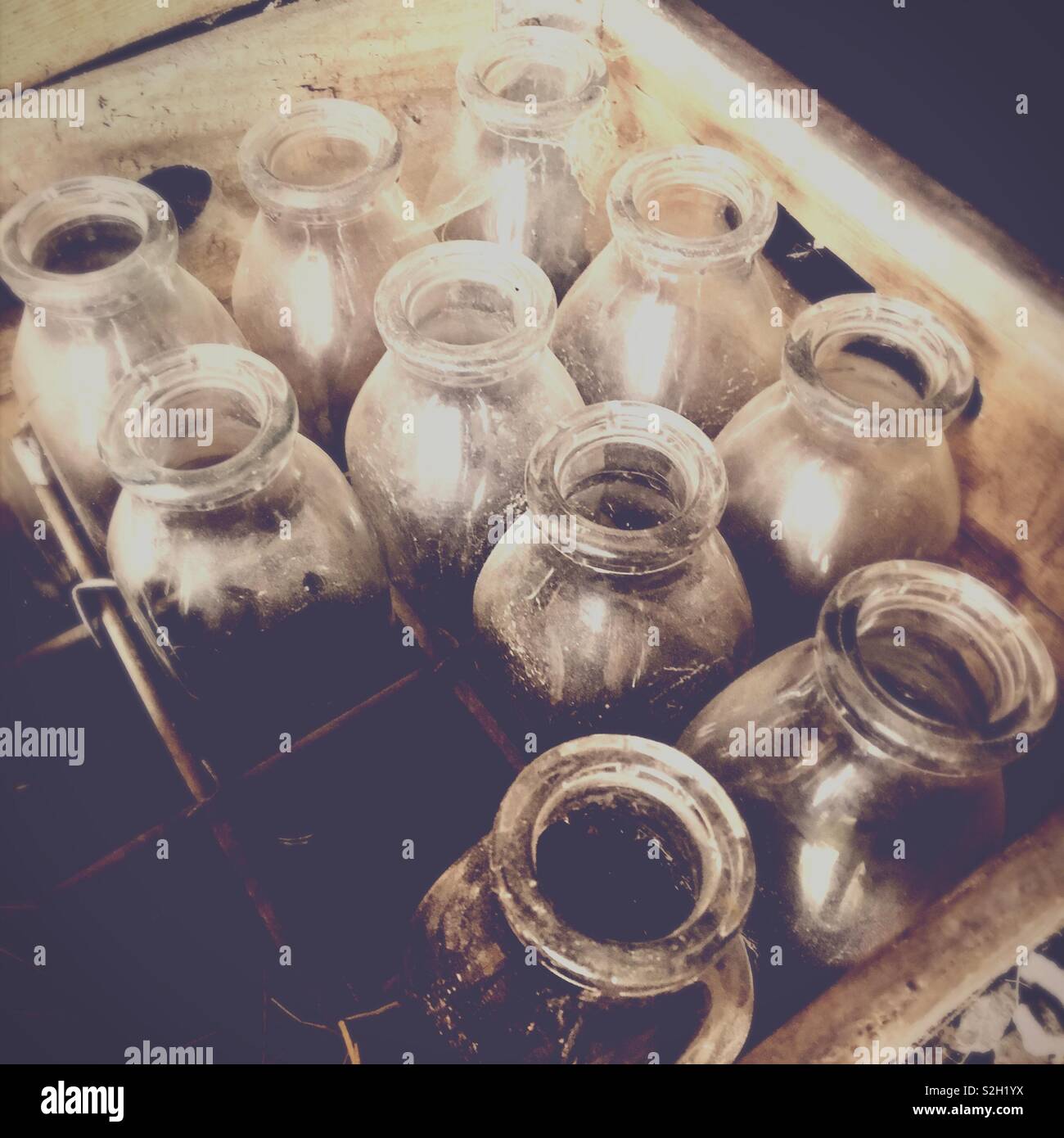 Old glass milk bottles - Smartphone Captured Stock Image