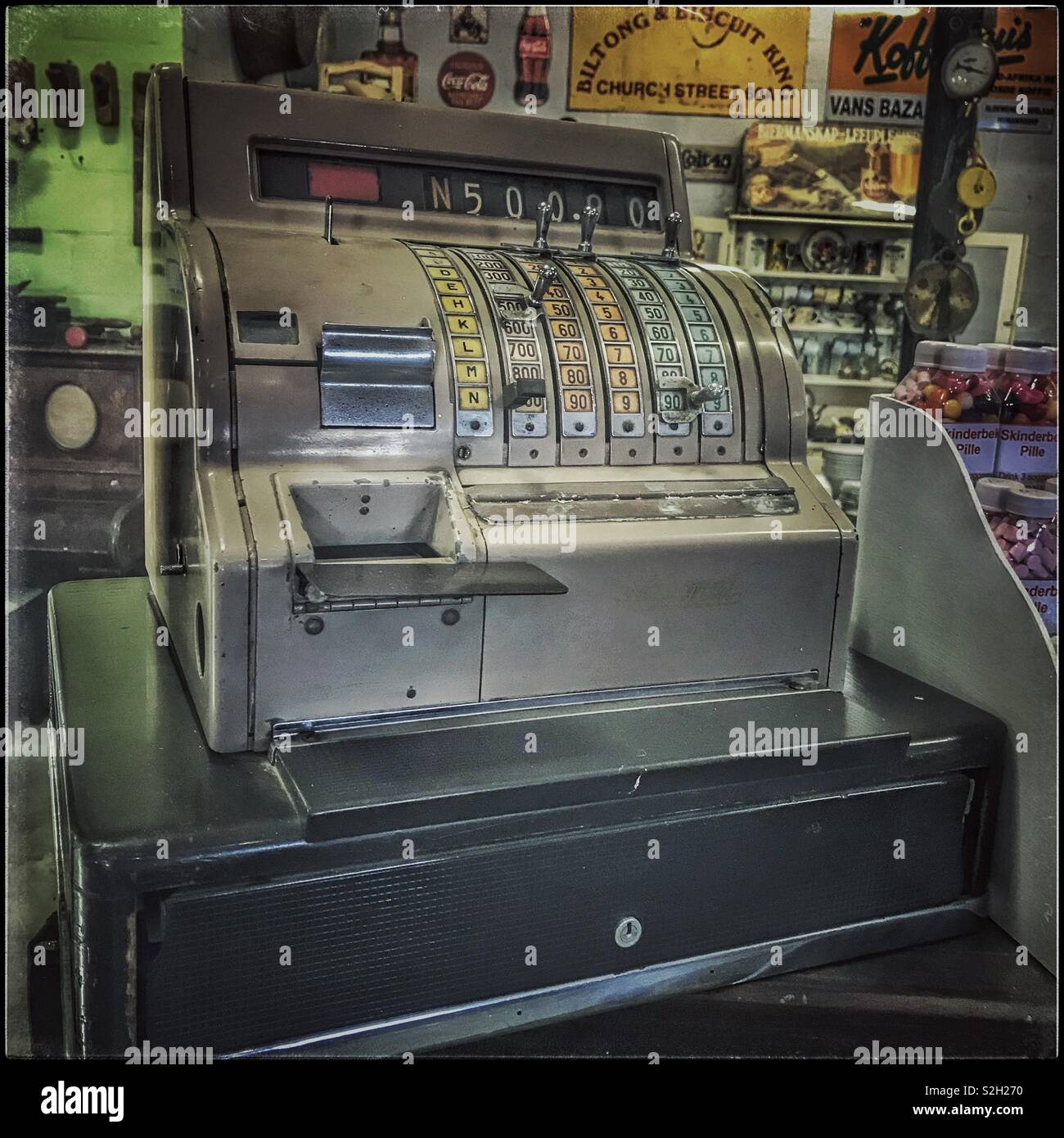 Vintage cash register at Toeka Stoor, Paarl, South Africa. Stock Photo