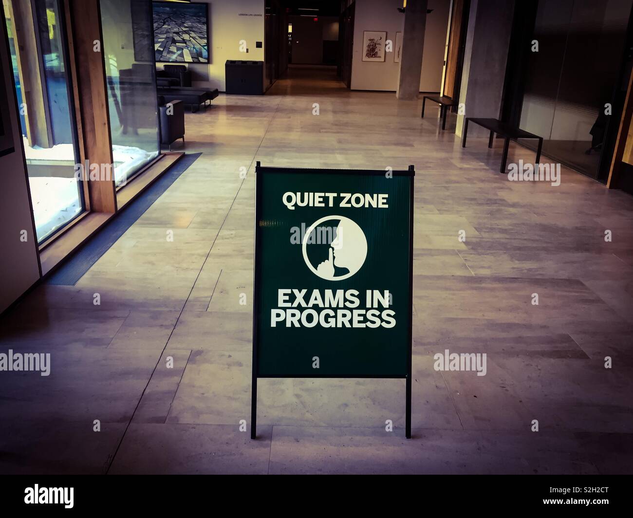 Quiet Zone. Exams in Progress.  Sign outside exam rooms at Other uses too. - Smartphone Captured Stock Image