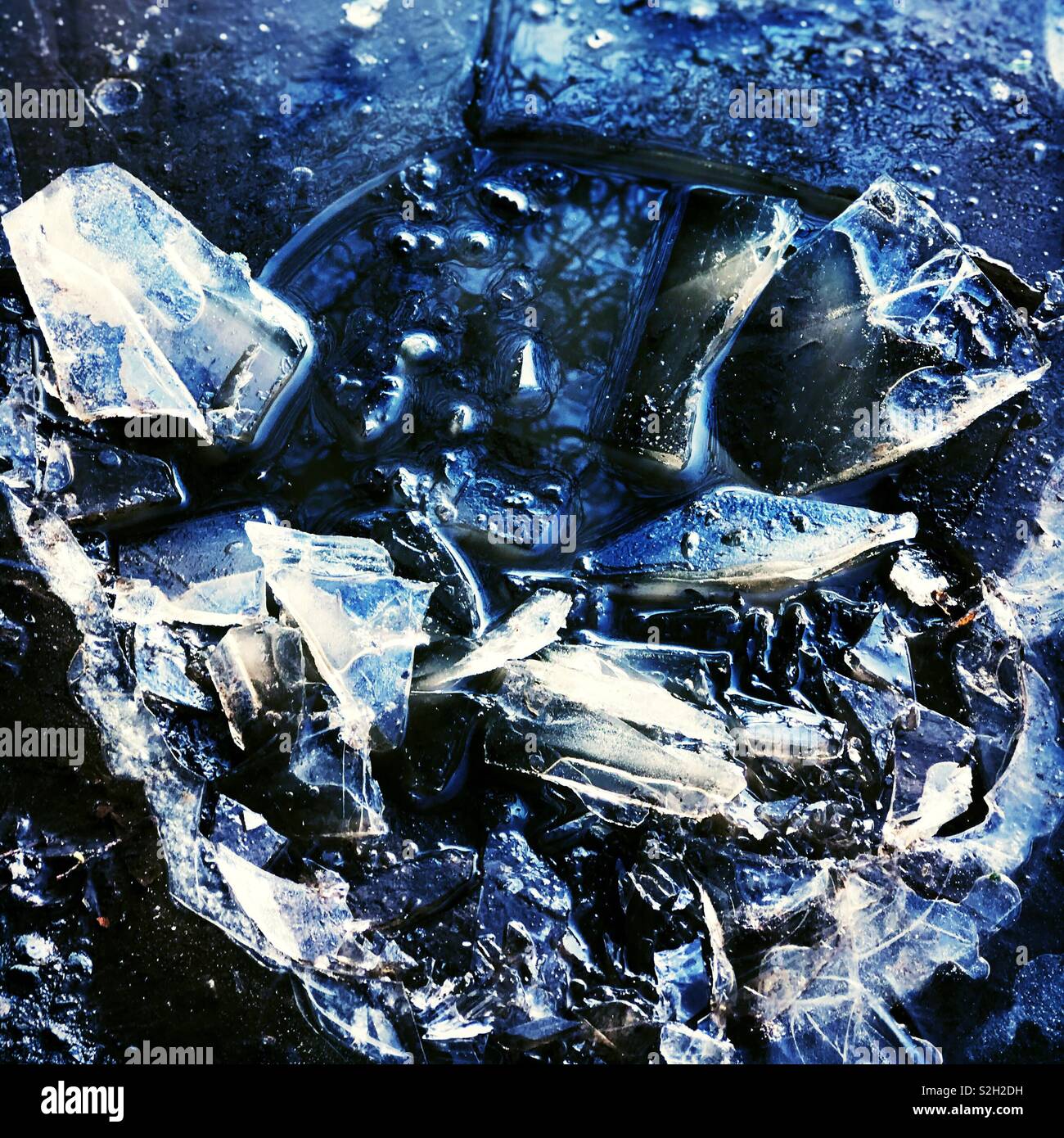 Shattered ice puddle Stock Photo