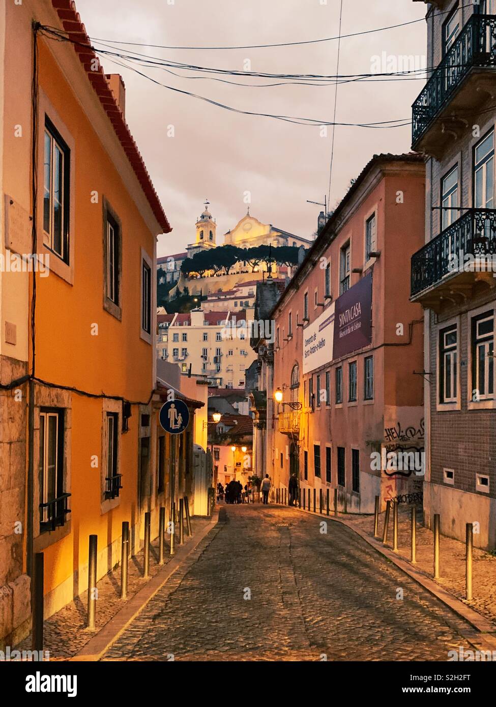 Quiet lane way at sunset in mouraria district of Lisbon Portugal. - Smartphone Captured Stock Image