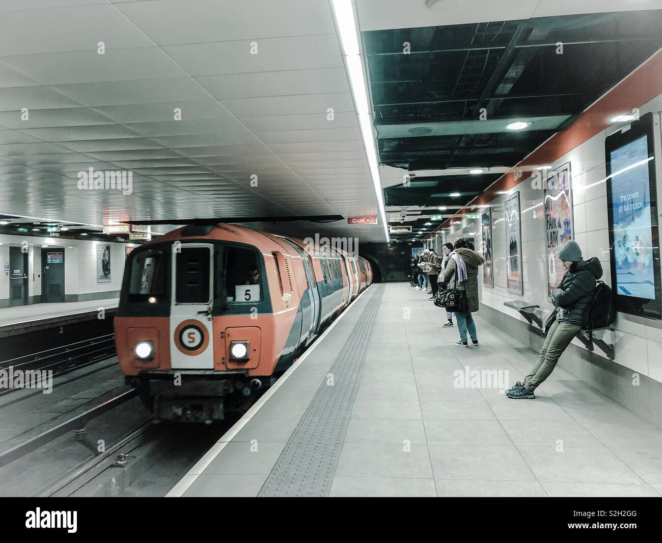 Train coming in to Glasgow subway station. Scotland. UK. Stock Photo