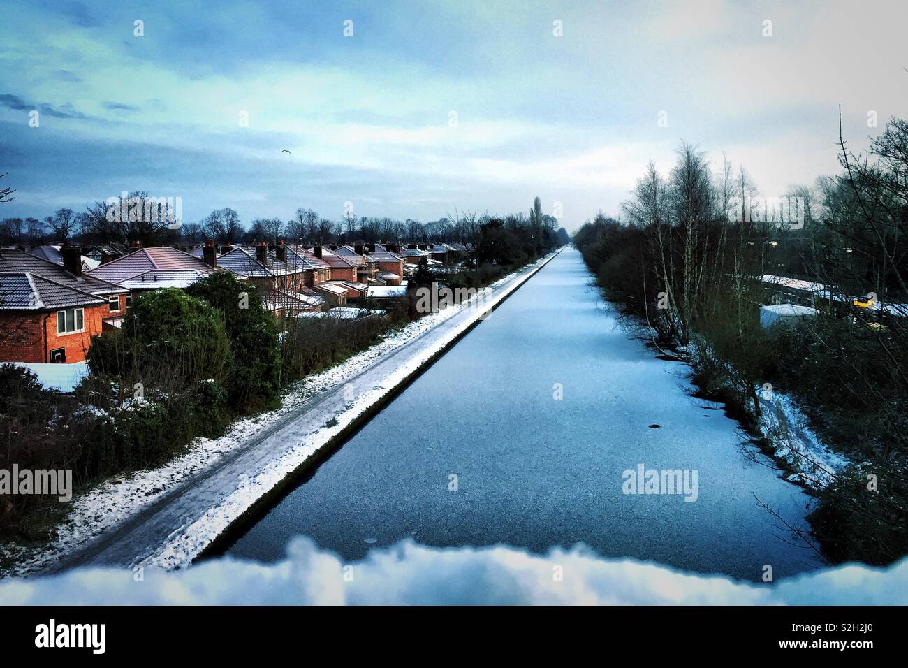Frozen canal in Timperley Greater Manchester, Cheshire 1 February 2019 - Smartphone Captured Stock Image
