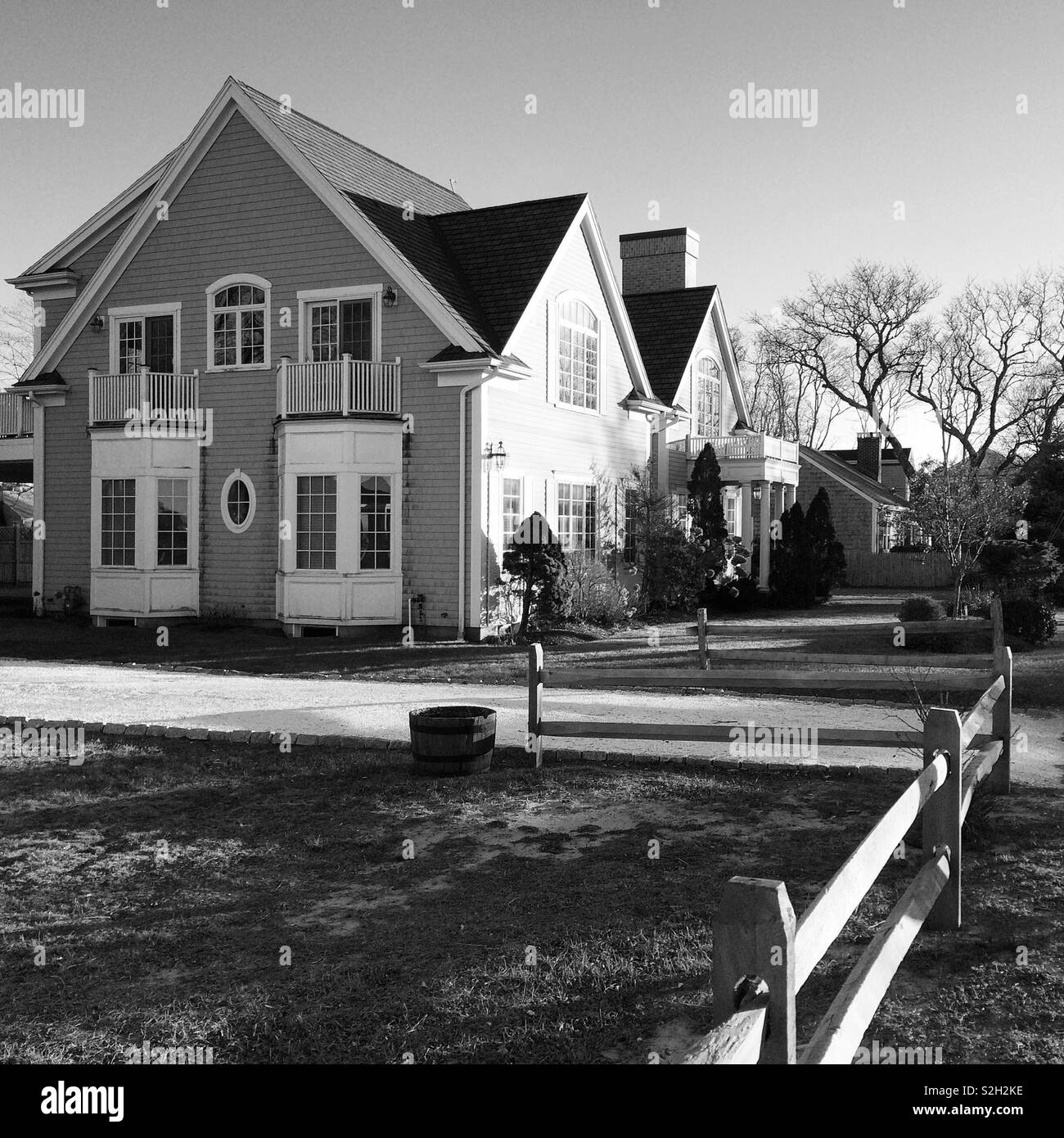 Winter view of a home in Barnstable, Cape Cod, Massachusetts, United States - Smartphone Captured Stock Image
