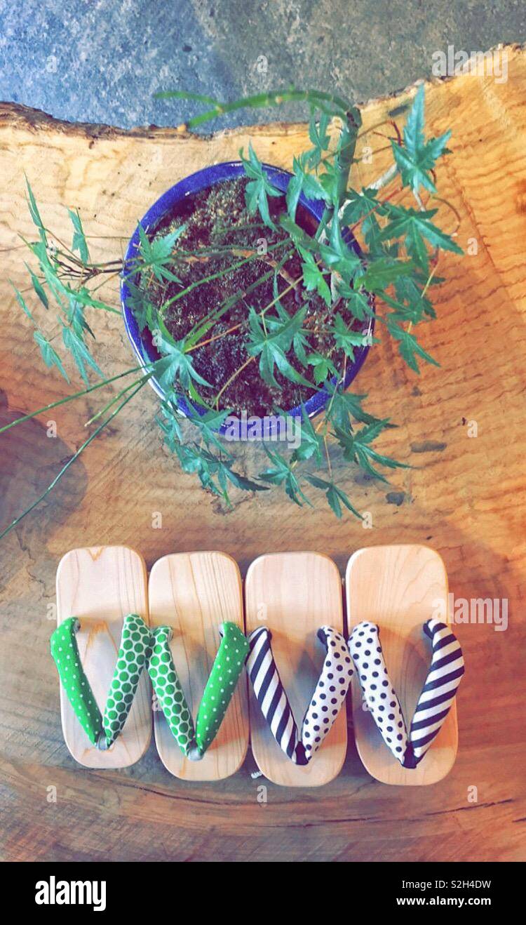 Japanese Wooden Shoes on Display Stock Photo Alamy