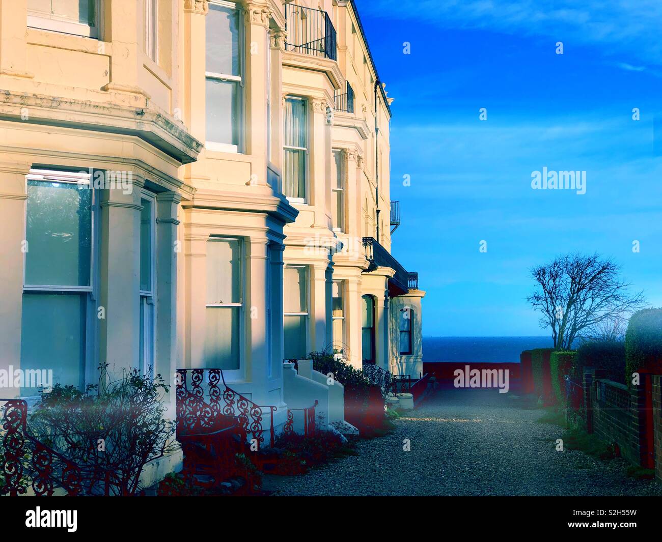 Elegant terrace of apartments by the sea - Smartphone Captured Stock Image