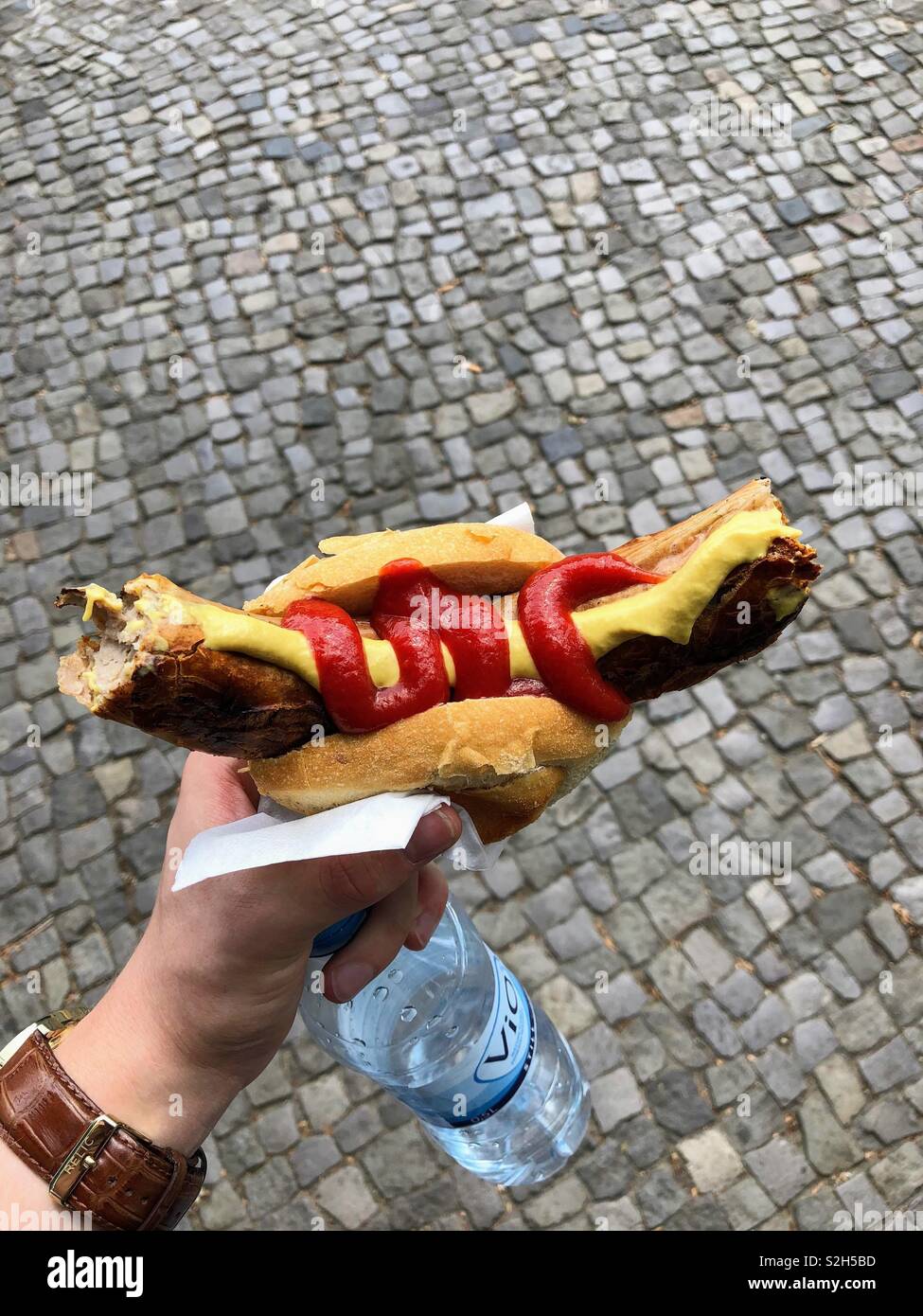 Extra large Bratwurst at the Pride Festival in Berlin 2018. Stock Photo