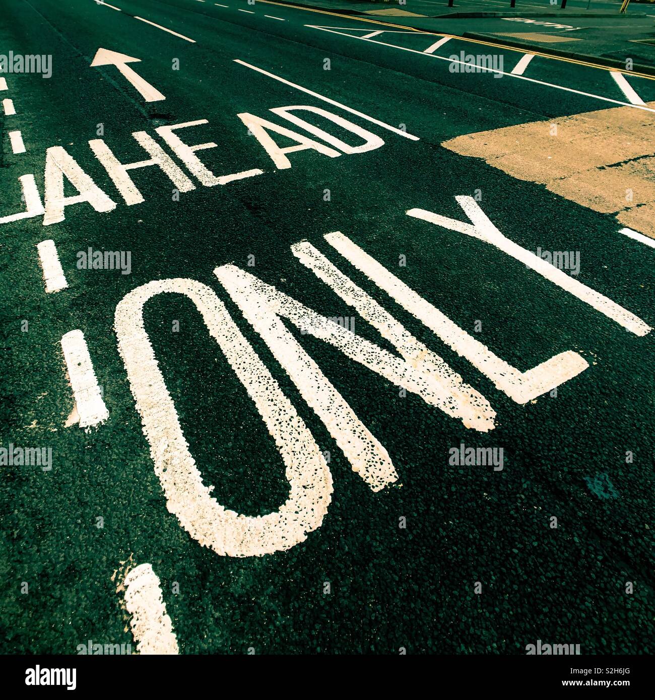 Ahead only road marking. Scotland. UK. - Smartphone Captured Stock Image