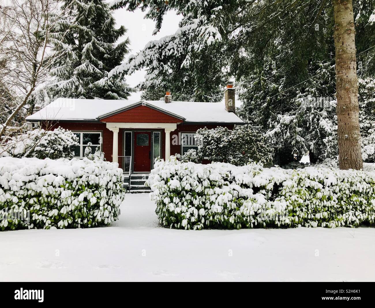 Seattle Craftsman house build in 1921 in the snow in Seattle, USA. - Smartphone Captured Stock Image