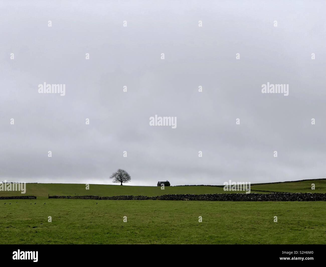 Grey clouds over remote farmhouse in Peak District UK - Smartphone Captured Stock Image