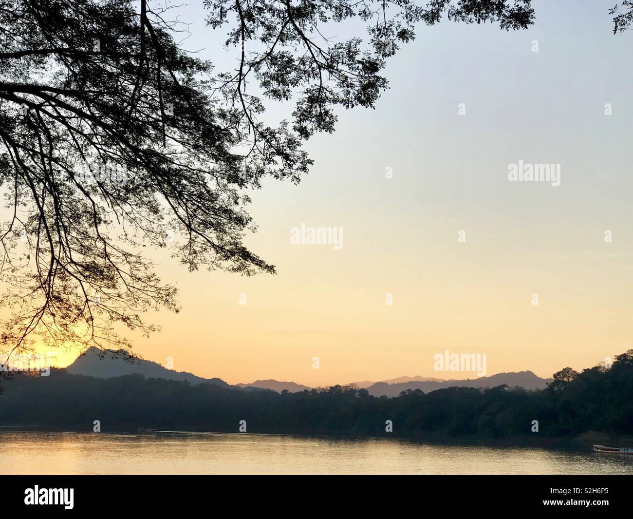 Sunset view over Mekong River in Luang Prabang Laos - Smartphone Captured Stock Image
