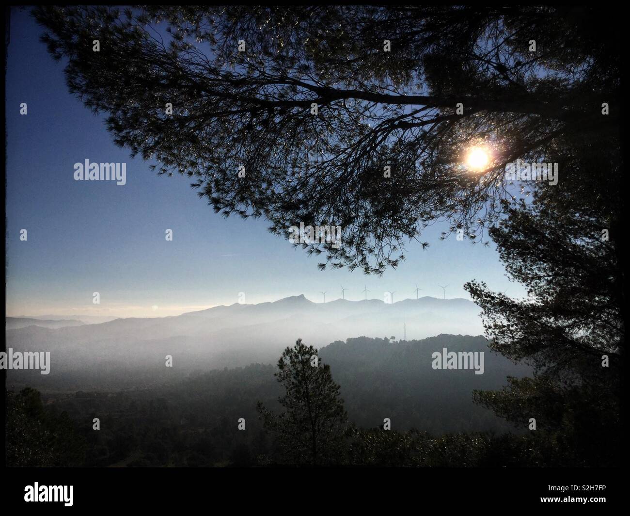 Early morning misty view of the mountains, Catalonia, Spain. - Smartphone Captured Stock Image