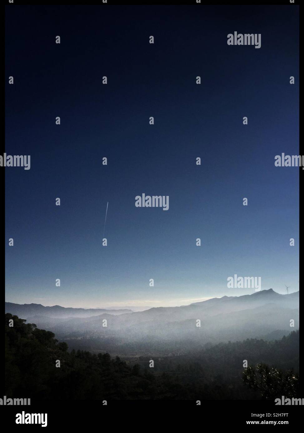 Early morning misty view of the mountains, Catalonia, Spain. Stock Photo