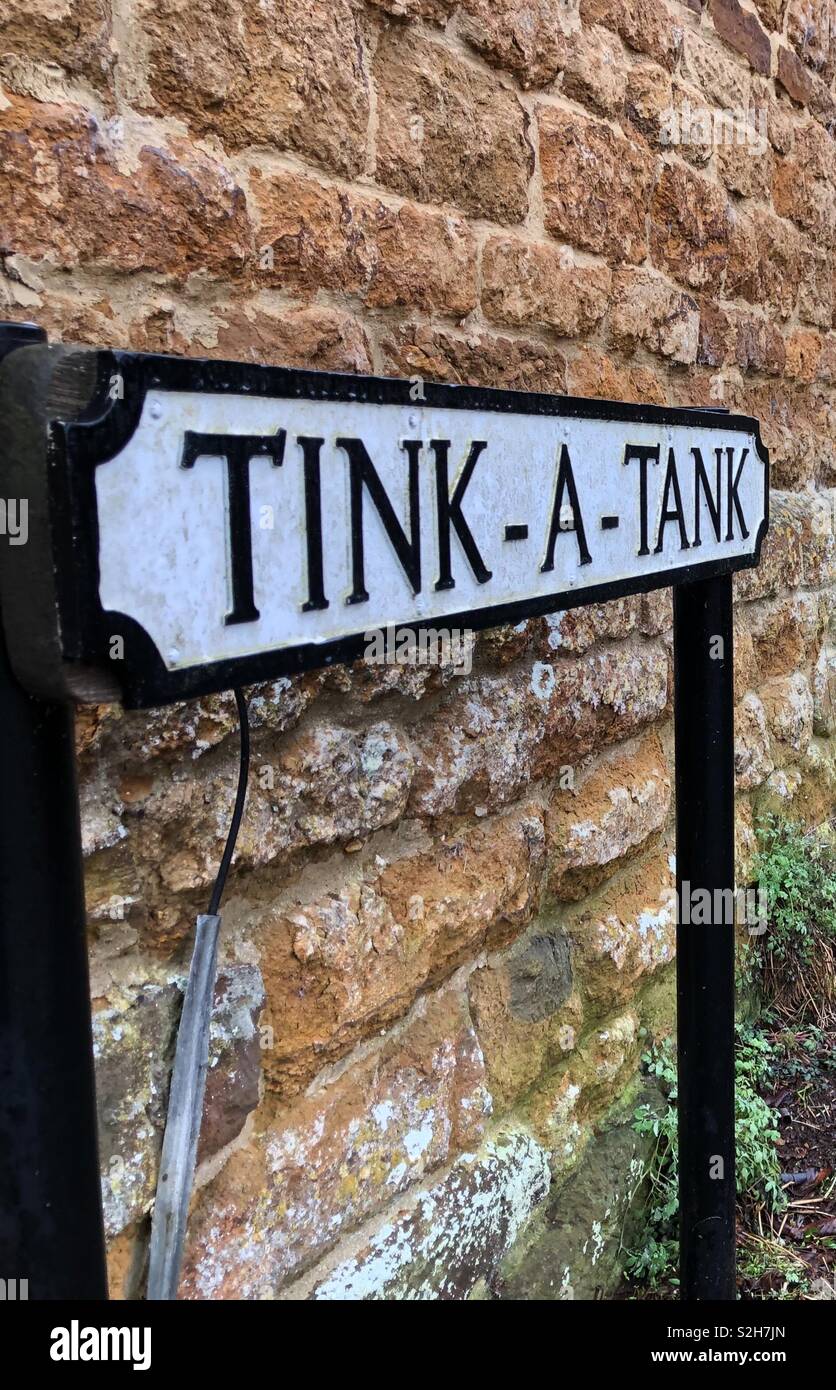 Think-a-Tank, an amusing and charming English village street name of uncertain origin. Stock Photo