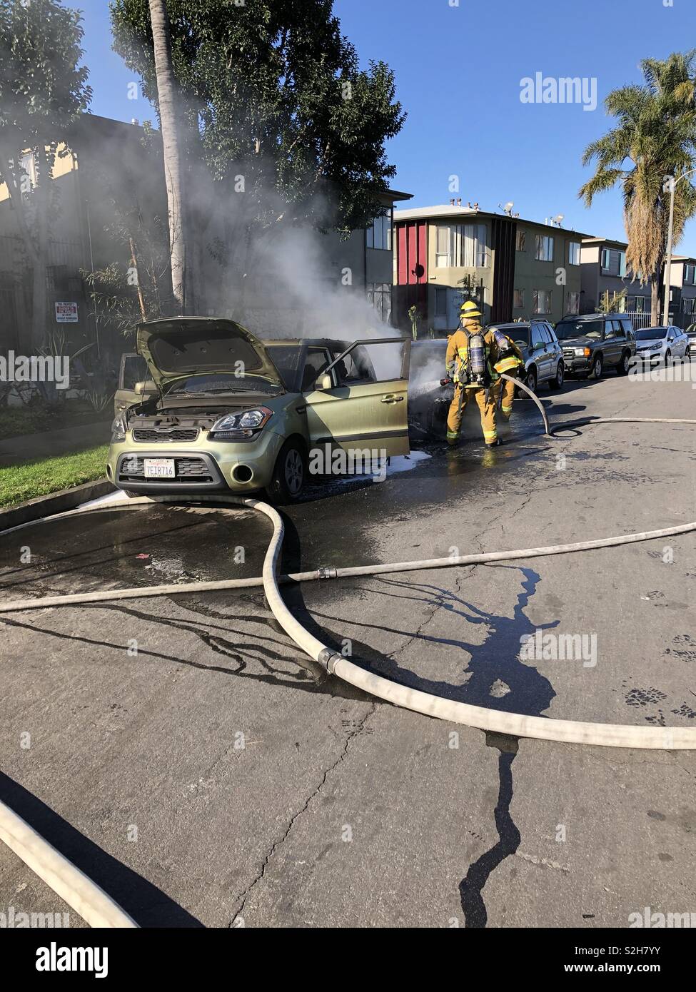 02/06/2019 Los Angeles California (Baldwin Village). Looks like a combustible fire from lead car