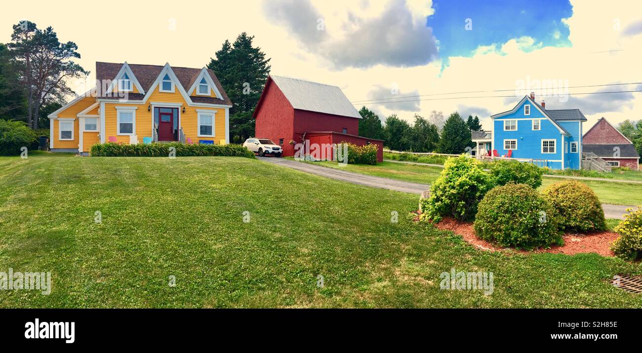 Painted weatherboard houses in Lunenburg Nova Scotia Canada - Smartphone Captured Stock Image