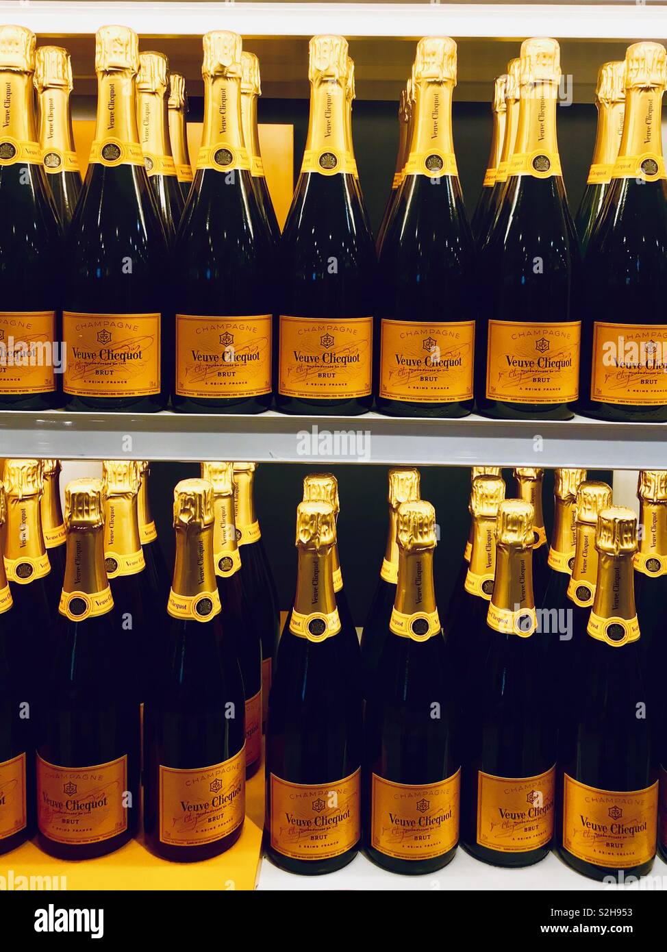 Veuve Clicquot champagne from France, bottles on display Stock Photo