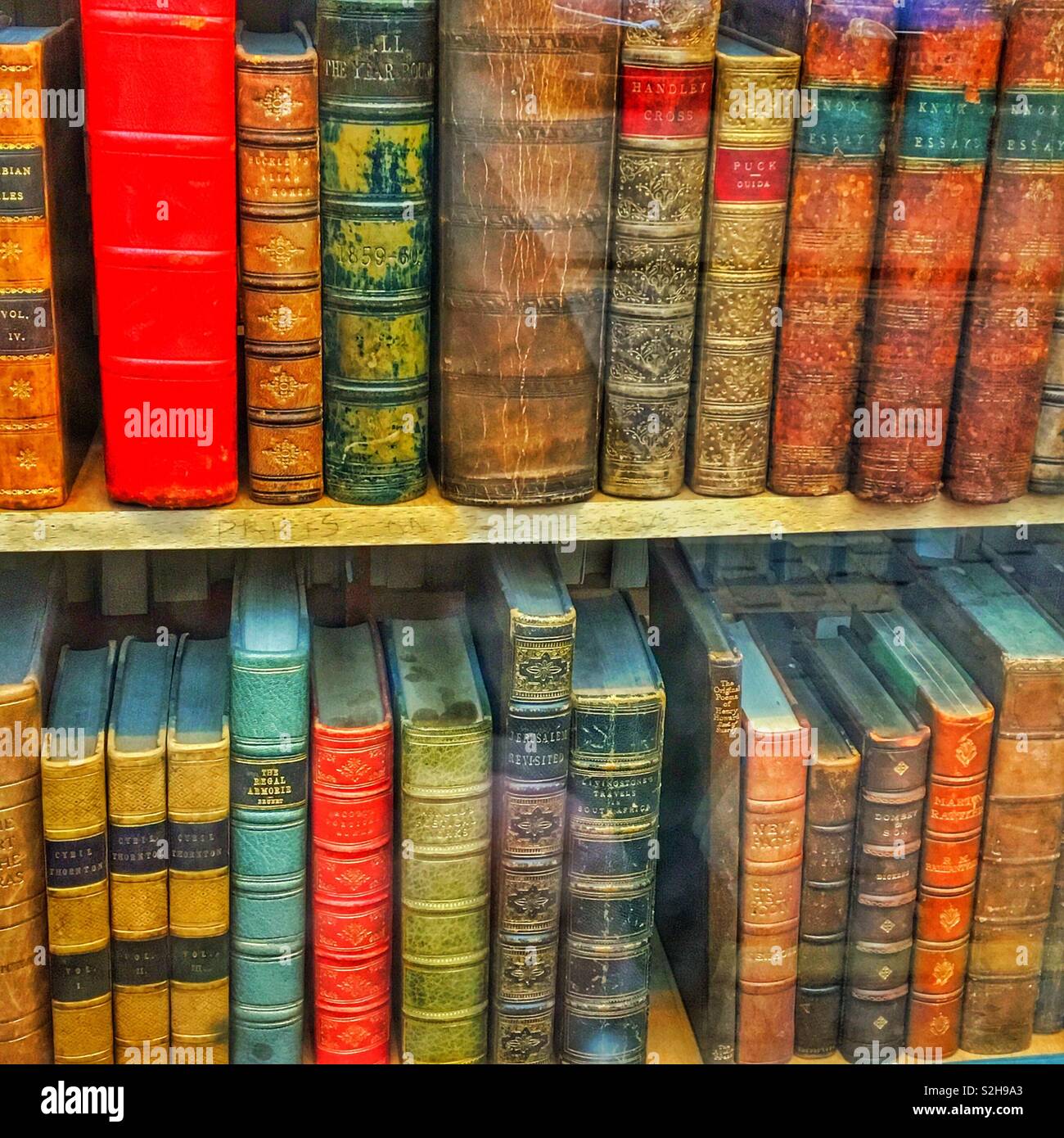Old books in shop window England UK United Kingdom GB Great Britain - Smartphone Captured Stock Image