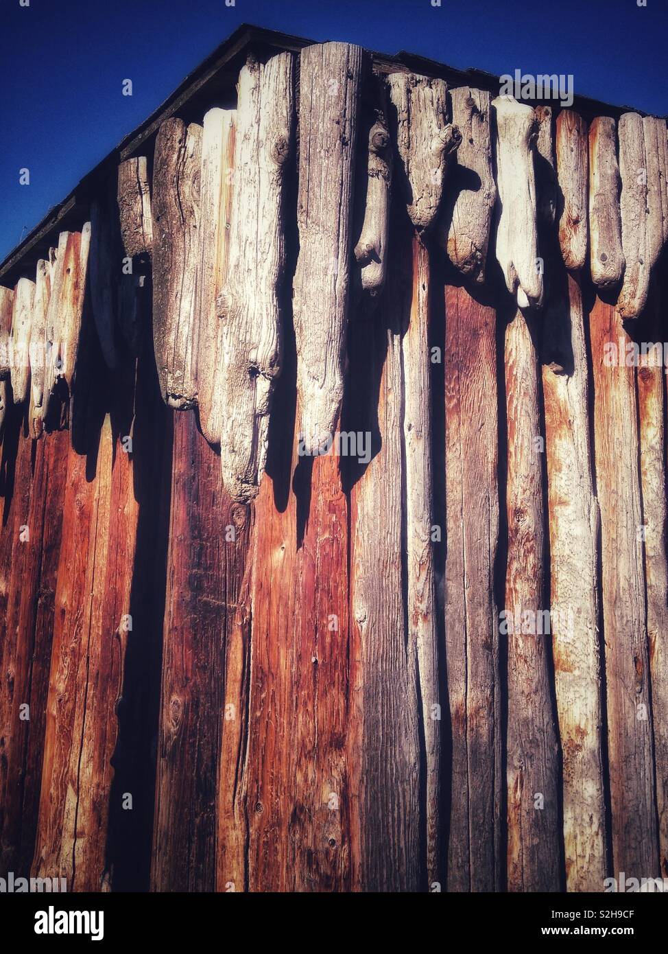 Salvaged driftwood covers shed up to the peak - Smartphone Captured Stock Image