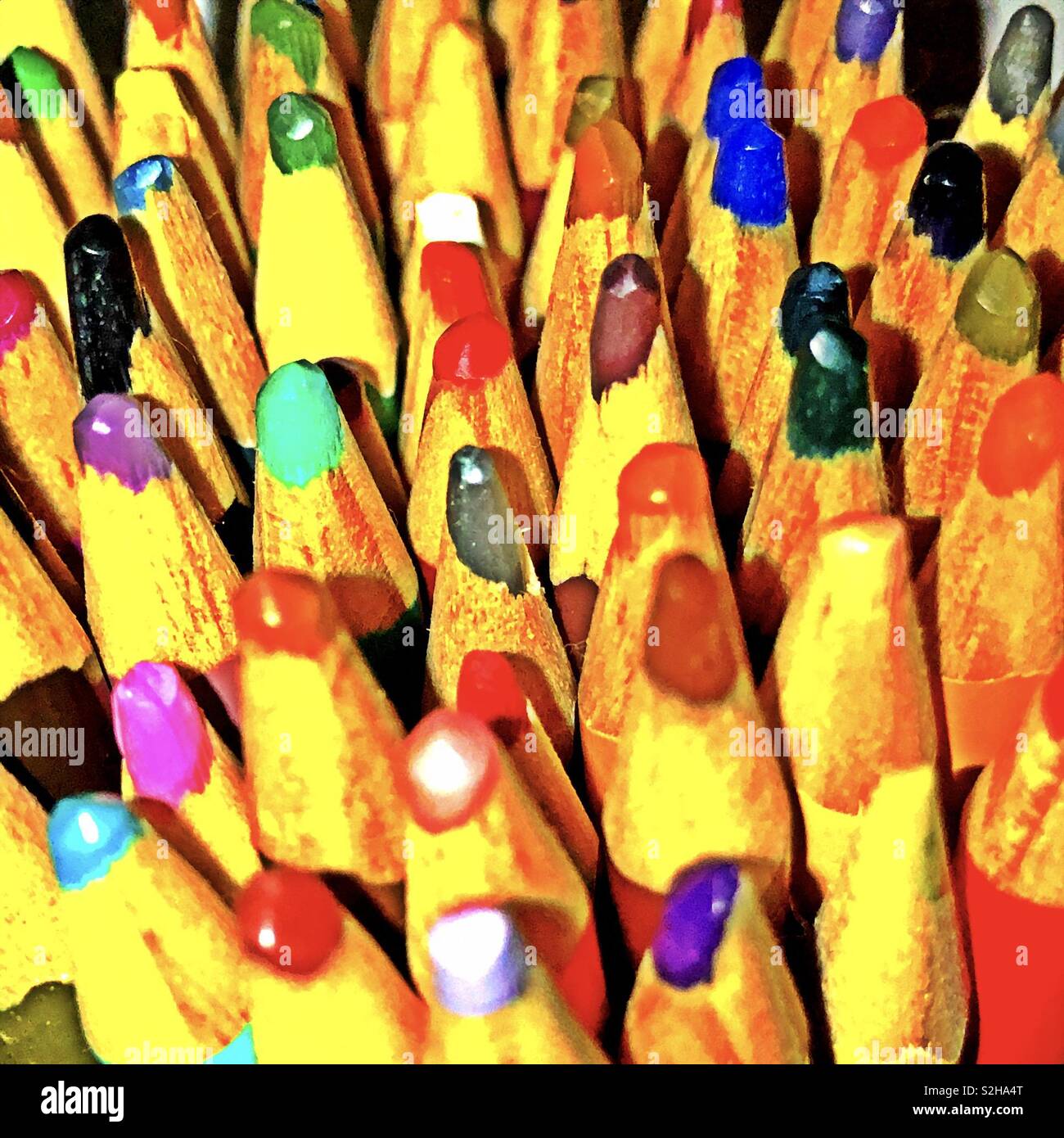 Coloured pencils end standing up heavily filtered Stock Photo Alamy